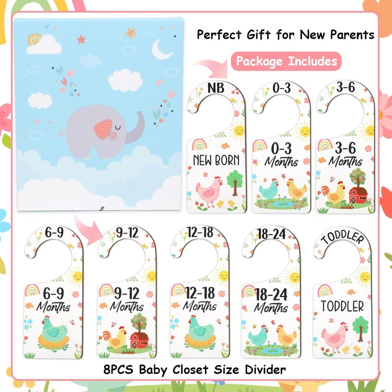 CORNER LACE Baby Closet Dividers 8PCS, Cute Chick Themed Wooden Double-Sided Clothes Size Hanger/Organizer from Newborn to Toddler for Nursery Decor Baby Shower Birthday Gender Reveal Party Gift - Image 5